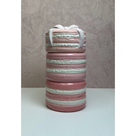 Pink Macaron Ceramic Canister Jar w/ Bow Lid | Coquette Paris Kitchen Décor - Picture 2 of 11